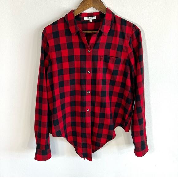 Madewell red and black buffalo plaid button down long sleeve - Picture 4 of 8